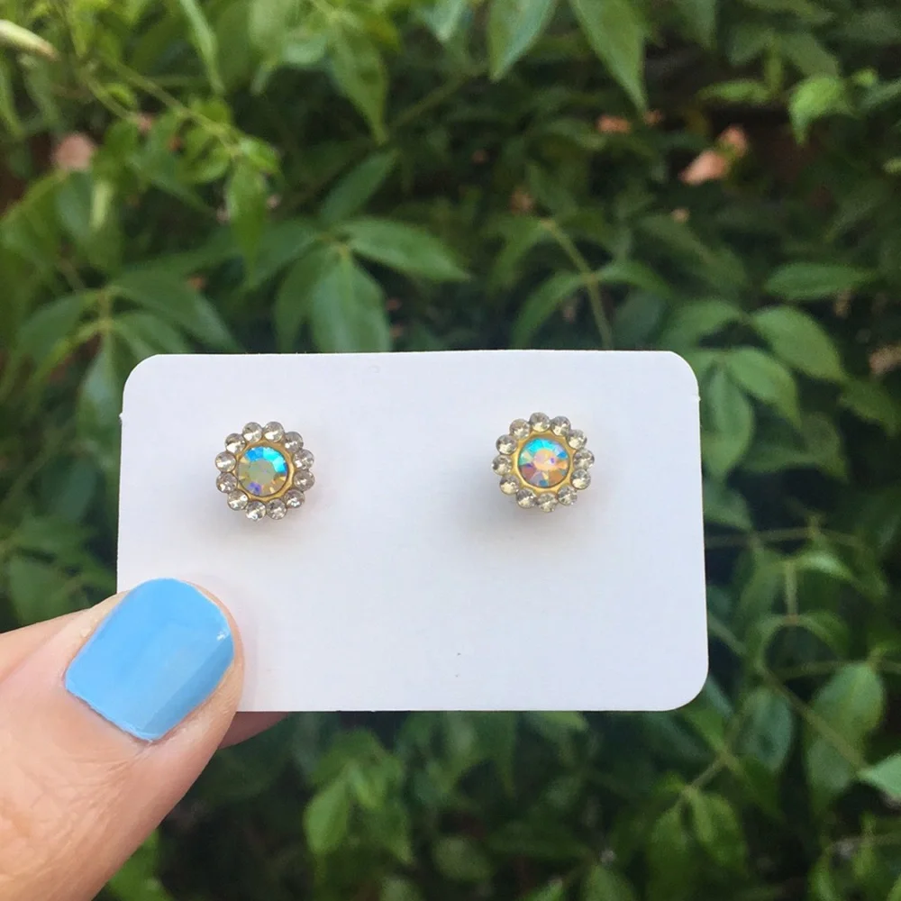 Elegant Aurora Borealis + Classic Clear Flower Crystal Halo Earrings